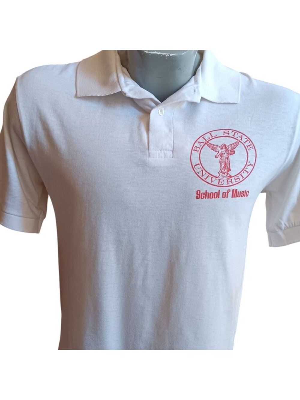 True Vintage Polo Shirt Medium Single stitch 80s WHITE BALL STATE UNIVERSITY